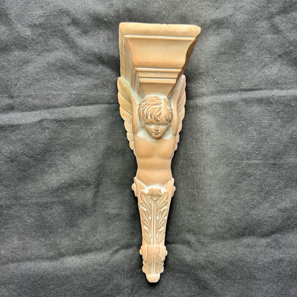Vintage Chalkware Cherub Angel Wall Sconce. Cream/Peach. Cottagecore. USA. Boho.